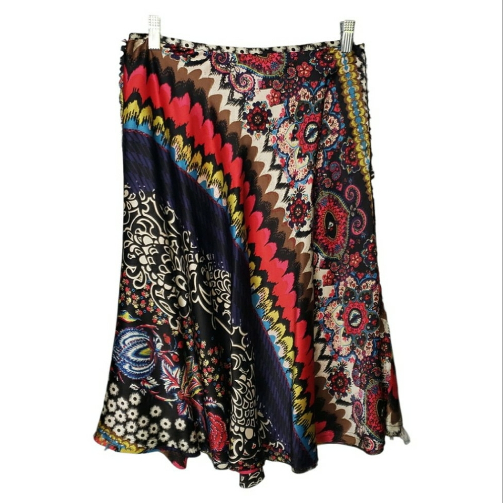 Oiliy Vintage Silk Charmeuse Skirt 34/XS A-Line Boho Cochella Bias Art To Wear